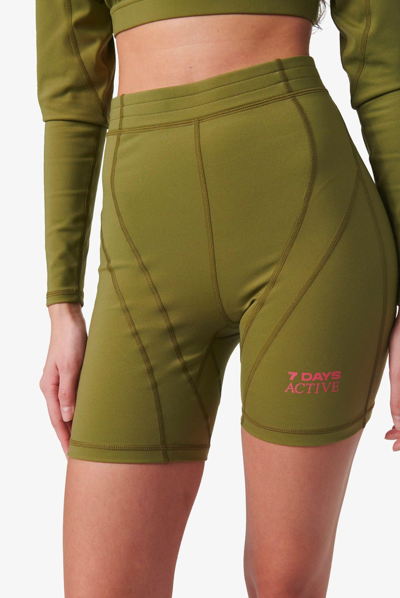Panelled Bike Shorts - Olive