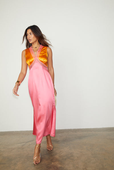 Never Fully Dressed Orange and Pink Sleeveless May Dress