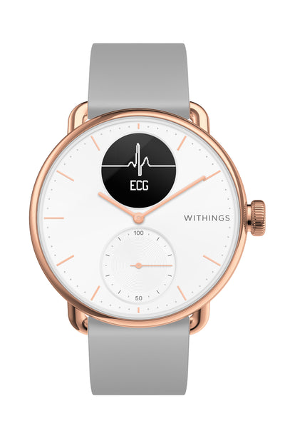Withings Scanwatch 38mm - Rose Gold White, Grey Wristband