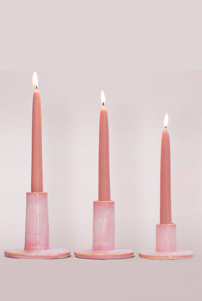 Cacuro Rose Quartz Candle Strick Trio