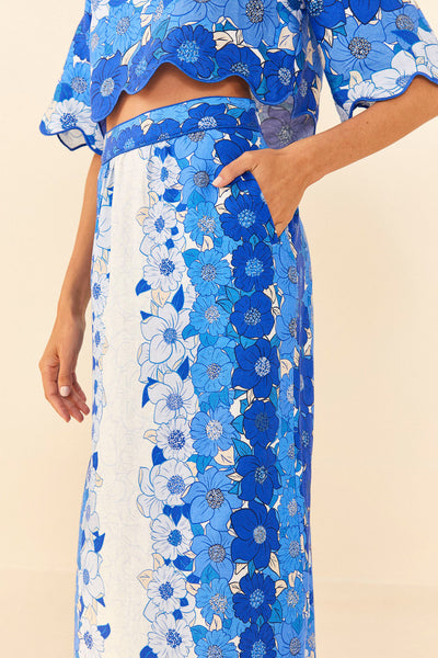 FARM RIO FLOWER STRIPES MIDI SKIRT