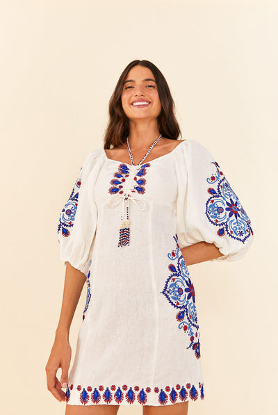 FARM Rio OFF-WHITE NAVY EMBROIDERY MINI DRESS